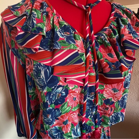 VTG Diane Freis Georgette Floral Stripe Dress - Picture 7 of 9